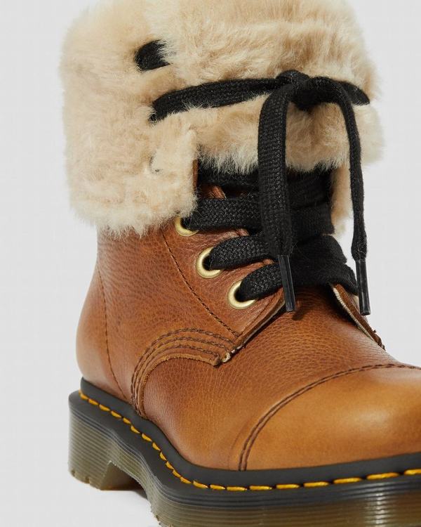 Dr Martens Dámské Vysoké Boty Fur-lined Aimilita Grizzly Hnědé, CZ-480631